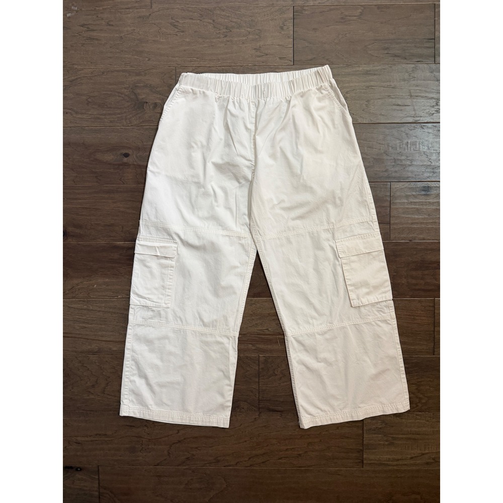 Princess Polly Cargo Pants Women US 12 Off-White Cotton Wide Leg Relaxed Utility
